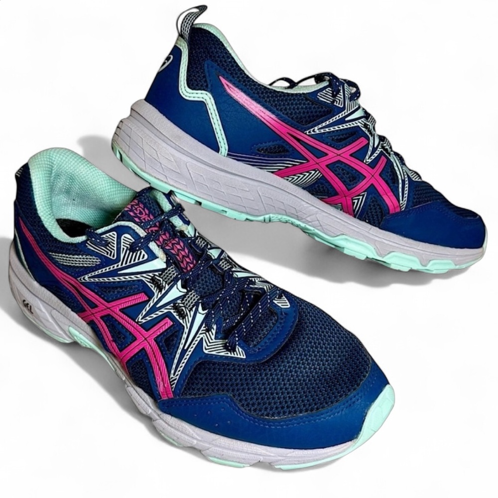 EUC- Asics 7.5 Women's Gel-Venture 8 Running Shoes blue pink runners